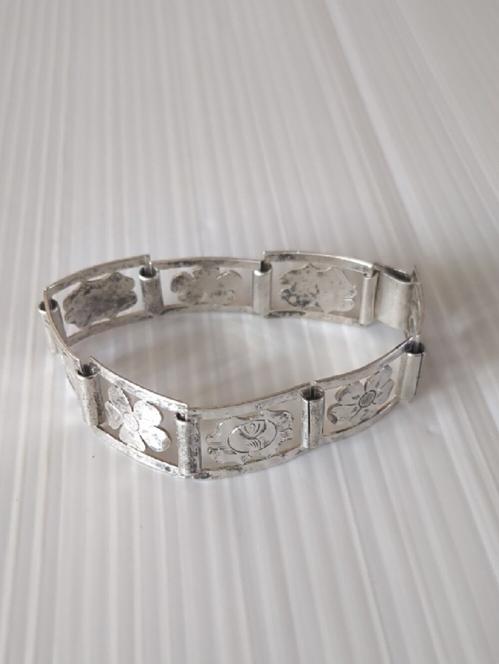 Vintage German Silver Floral Link Bracelet